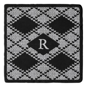 BLACK ARGYLE KNIT Marble Stone Trivet + Initial