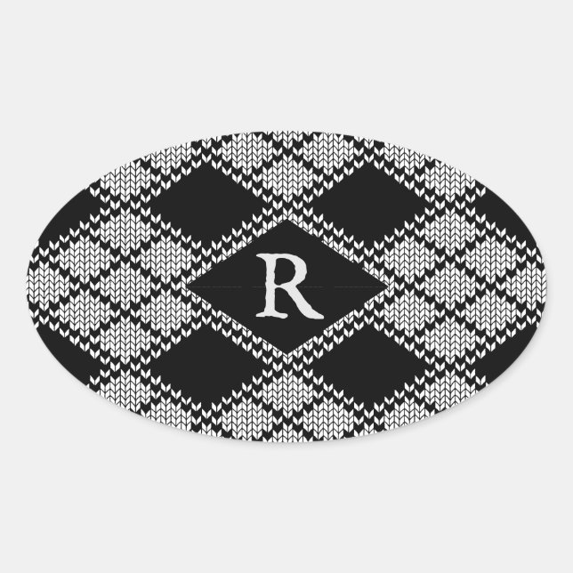 BLACK ARGYLE KNIT Oval Stickers + Initial  (Front)