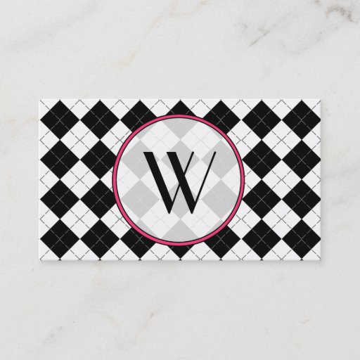 Customizable Black Argyle Monogram Fashion Business Card