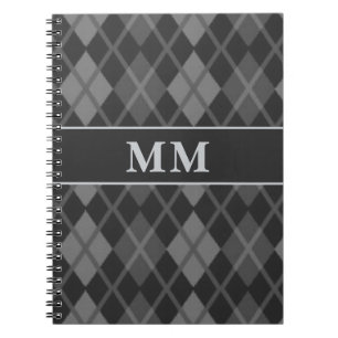 Black Argyle Monogram Initial Notebook