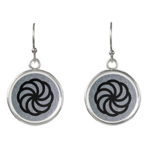 Black Armenian Eternity Symbol on Silver Glitter Earrings