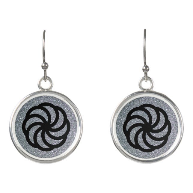 Black Armenian Eternity Symbol on Silver Glitter Earrings (Front)