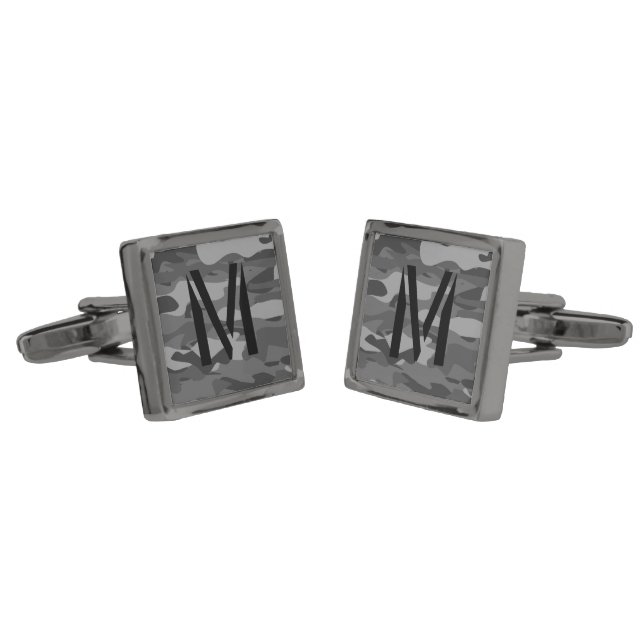 Black army camo cufflinks with custom monogram (Angled)