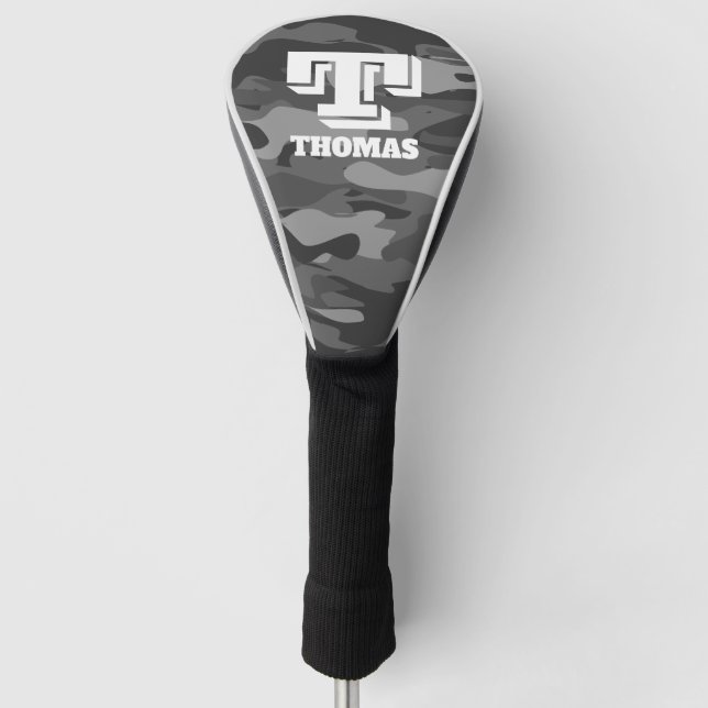 Black army camouflage custom monogram soldier's golf head cover (Front)