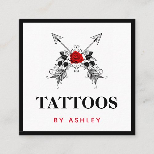 Black Arrows  Red Rose Tattoo Artist Feminine  Square Business Card