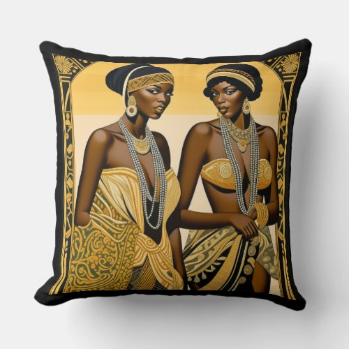 Black Art Deco Beauties Roaring 1920s and 1930s Throw Pillow