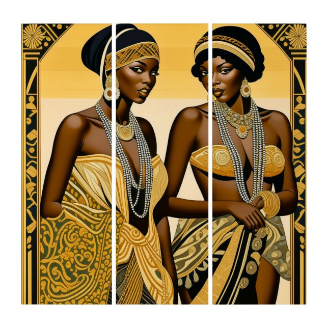 Black Art Deco Beauties Roaring 1920s  Triptych (Front)