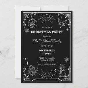 Black art deco christmas party ornament invitation