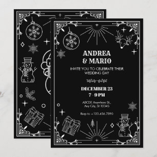 Black art deco christmas winter ornament wedding invitation