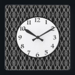 Black Art Deco Decor Design Square Wall Clock<br><div class="desc">This pattern has been hand-drawn and is one of a kind. If you like art,  abstract art,  then you've found the right designer! Check out the other clocks in this collection to find cool,  modern patterns that were zentangle inspired. Hang this clock in your kitchen,  bedroom,  bathroom,  or office!</div>
