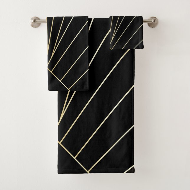 Black Art Deco Design Bath Towel Set (Insitu)