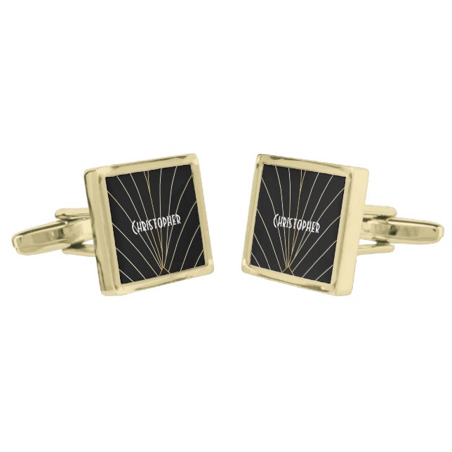 Black Art Deco Design Cufflinks (Angled)