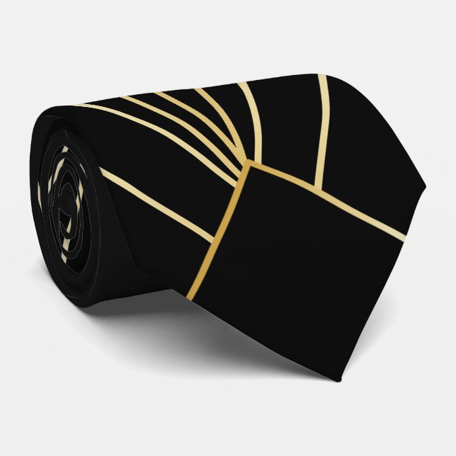Black Art Deco Design Neck Tie (Rolled)