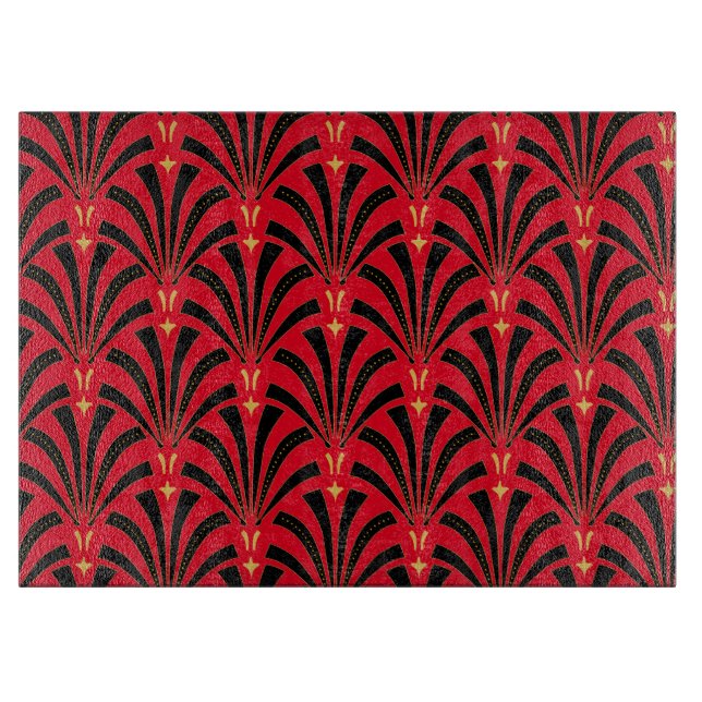 Black Art Deco Fans Red Cutting Board (Front)