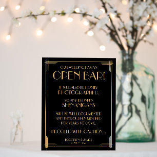 Black Art Deco Gatsby Open Bar Sign 8x10