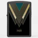 Black Art Deco Geometric Pattern With Monogram Zippo Lighter at Zazzle