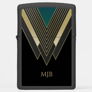 Black Art Deco Geometric Pattern with Monogram Zippo Lighter