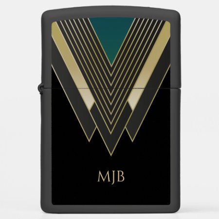 Black Art Deco Geometric Pattern With Monogram Zippo Lighter