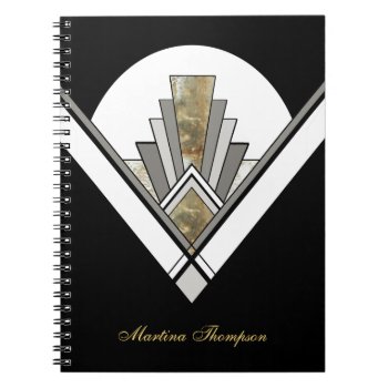 Black Art Deco Geometric Personalized Notebook by DancingPelican at Zazzle