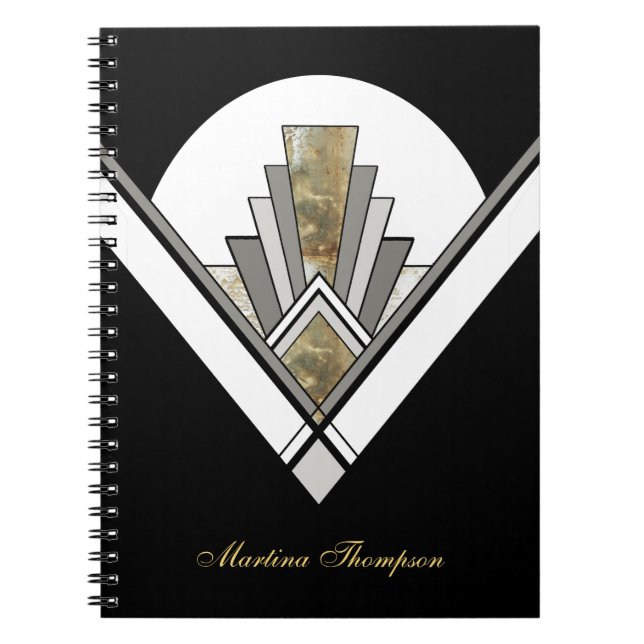 Black Art Deco Geometric Personalized Notebook (Front)