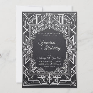 Black Art Deco Geometric Wedding Invitation