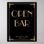 Black Art Deco Gold Wedding Open Bar Sign 18x24 at Zazzle