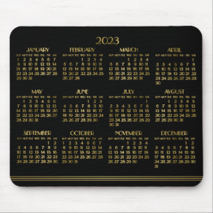 Black Art Deco Gold Yearly Calendar 2023 Mousepad