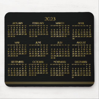 Black Art Deco Gold Yearly Calendar 2023 Mousepad
