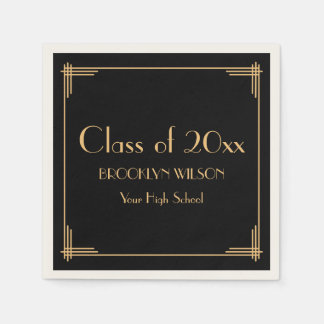 Black Art Deco Graduation Party Napkins