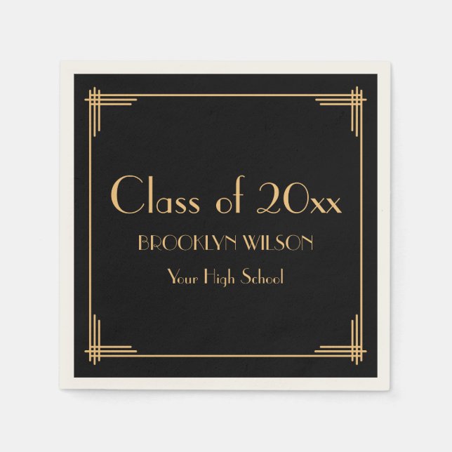 Black Art Deco Graduation Party Napkins (Front)