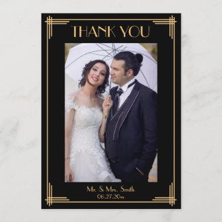 Black Art Deco Great Gatsby Thank You Wedding Card