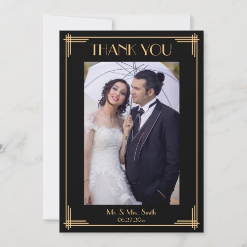 Black Art Deco Great Gatsby Thank You Wedding Card