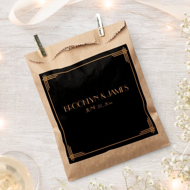 Black Art Deco Great Gatsby Wedding Favor Bag (Clipped)