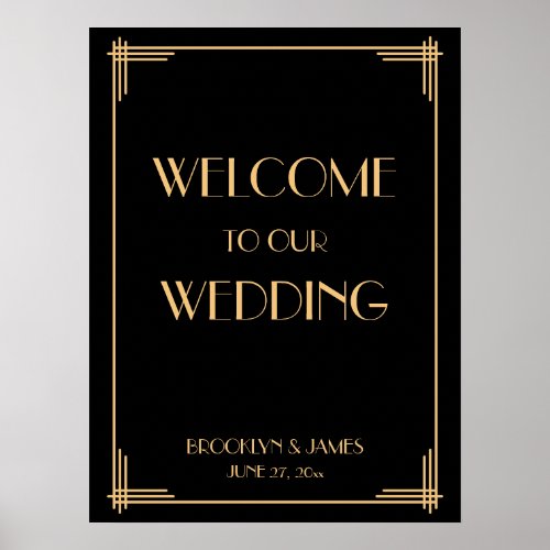 Black Art Deco Great Gatsby Wedding Reception Sign