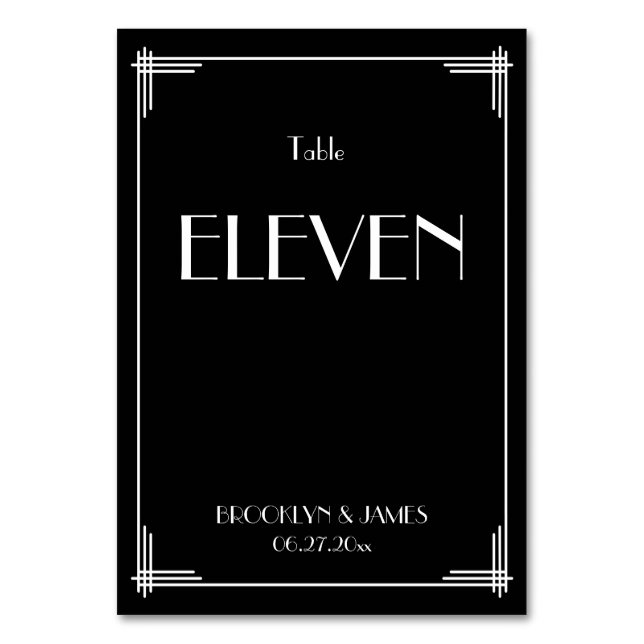 Black Art Deco Great Gatsby Wedding Table Numbers (Front)