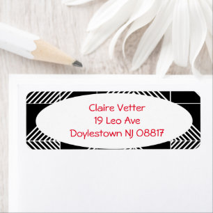 Black Art Deco Lines Label