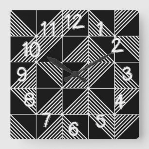 Black Art Deco Lines Square Wall Clock