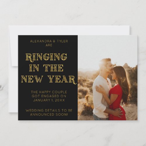 Black Art Deco Modern Photo New Year Engagement An Announcement