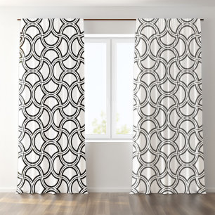 Black Art Deco Pattern On White Blackout Curtains