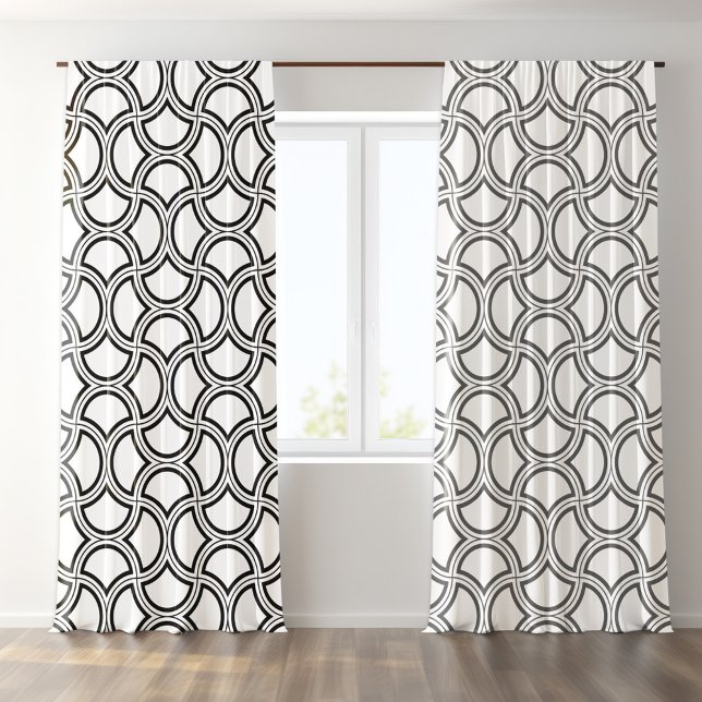 Black Art Deco Pattern On White Blackout Curtains (Creator Uploaded)