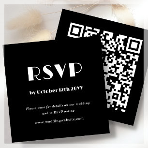 Black Art Deco QR Code Wedding RSVP Enclosure Card