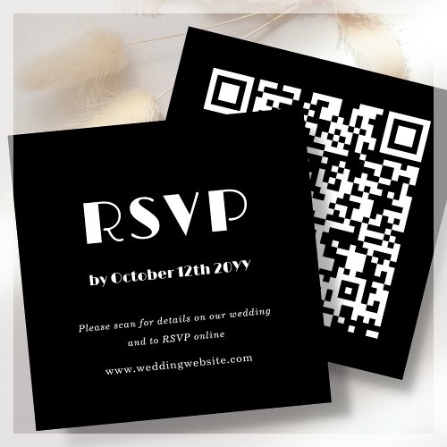 Black Art Deco  QR Code  Wedding RSVP  Enclosure Card