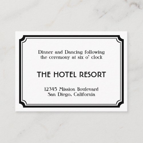 Black art deco retro wedding reception enclosure business card templates