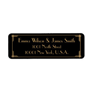 Black Art Deco Return Address Labels