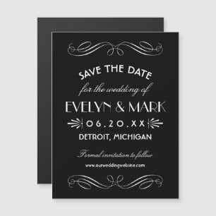 Black Art Deco Scrollwork Save Date Magnet
