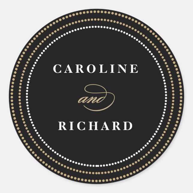 Black Art Deco String Lights Wedding Favor Sticker (Front)