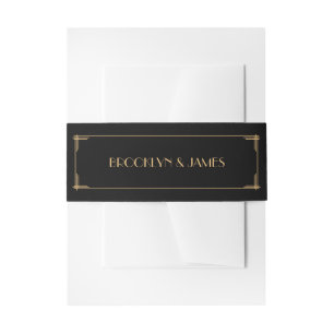 Black Art Deco Wedding Invitation Belly Band