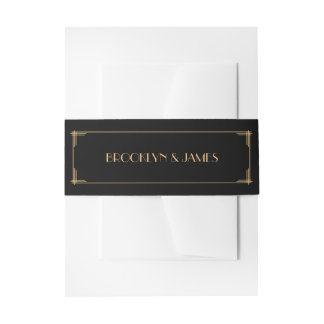 Black Art Deco Wedding Invitation Belly Band