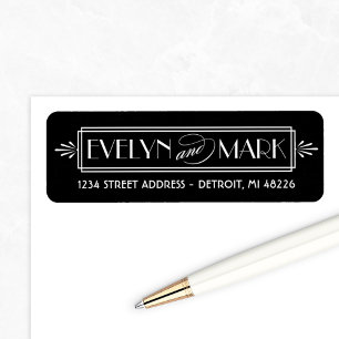 Black Art Deco Wedding Monogram Address Label