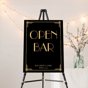 Black Art Deco Wedding Open Bar Foam Board